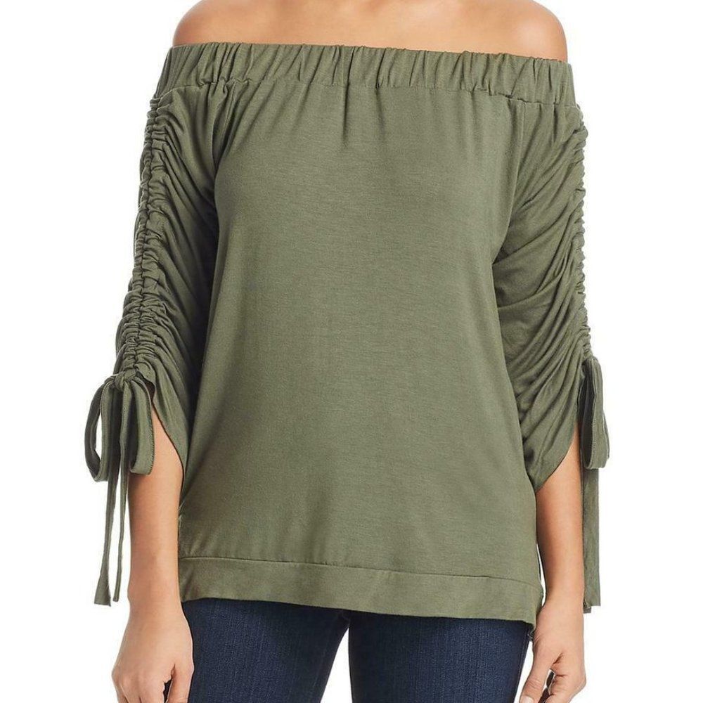 A+A Collection Off-The-Shoulder Ruched Tie-Sleeve Top - Medium NWT